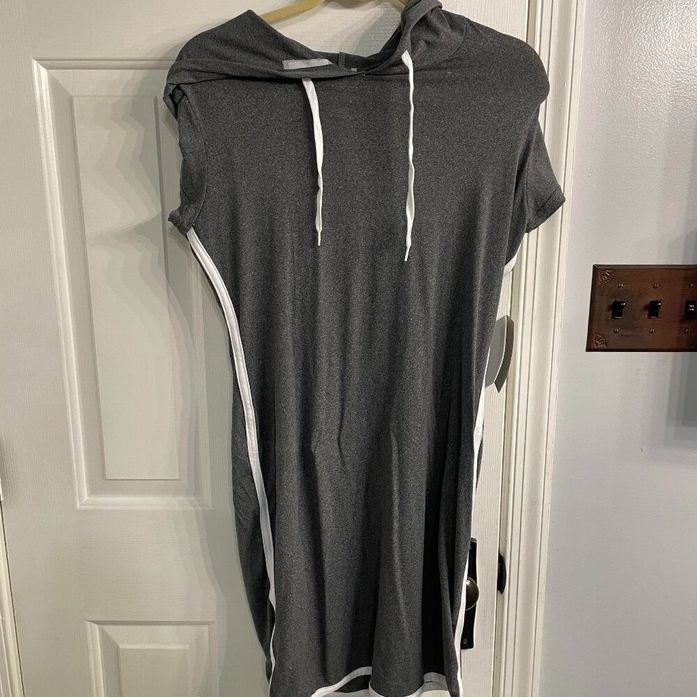 Grey Stretchy Cotton Hooded Dress